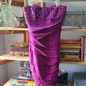 Fox Strapless Magenta Sequin Dress